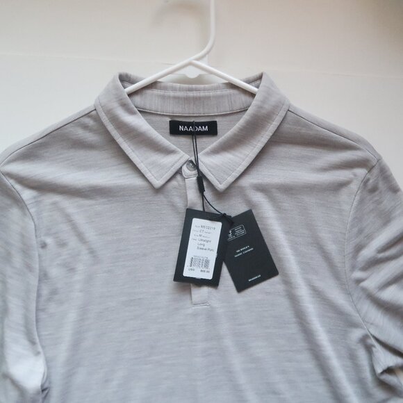NAADAM Cement Gray Wool Ultralight Long Sleeve Polo Shirt Casual Size M Medium - Picture 5 of 9